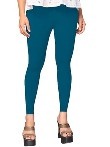 Image of Women's Cotton Skinny Leggings with Ankle Length Solid Pattern Mid Rise and Elastic Closure | Cotton Skinny Leggings for Womens