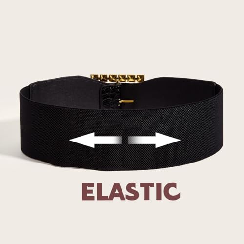 Yalice Rhinestone Thick Belt for Women Black Wide Elastic Waist Belts for Dresses4