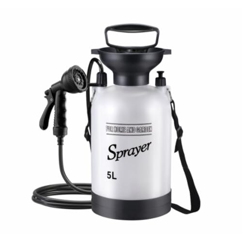 Fiozwea 大容量、小型、ストラップ付き、軽量、屋外キャンプや殺菌に適した手動ポータブル圧力貯蔵噴霧器 (5L)