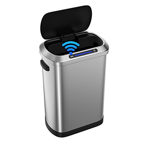 13 Gallon Automatic Trash Can with Lid Touchless Smart Stainless ...