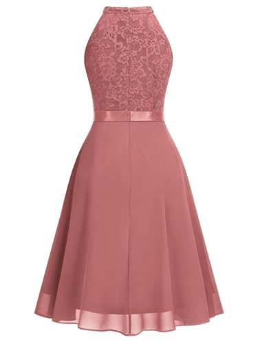 Image of Miusol Women's Halter Neck Lace Ruffle Vintage Cocktail Party A-Line Bridesmaid Dress