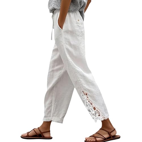 Women Casual Lightweight Drawstring Elastic Waist Pants with Pockets