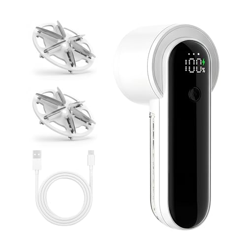 Elektrischer Fusselrasierer - Aufladbarer Flusenentferner mit LED-Anzeige & 3 Geschwindigkeiten, inkl. 2 Ersatzklingen – Perfekt für Pullover, Decken, Kleidung & mehr – Tragbarer, Effizienter Stoffra