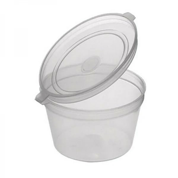 Treasure Trove 50 Pack 100ml 4oz Disposable Or Reusable Leak Proof Clear Deli Sauce Pots/Containers with Hinged Lids Store Chutney Slime Dressings Sauces Dips-Dishwasher Microwave Freezer Food Safe
