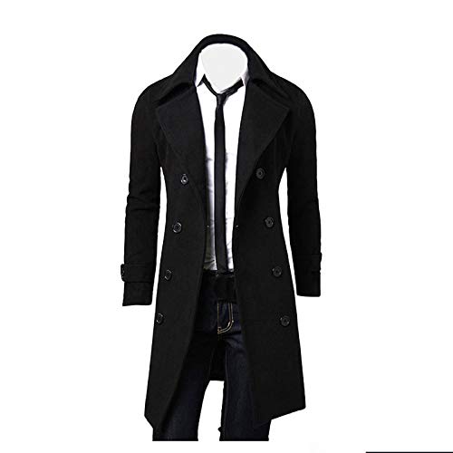 Ymosrh Men's Trench Coat Long Notched Lapel Double Breasted Jacket Overcoat Pea For Men, M-3XL4