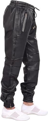 Mens Leather Joggers Pant for Bikers & Riders, Moto Sports Drawstring Pants, Trousers for Boys - Slim Fit Joggers2