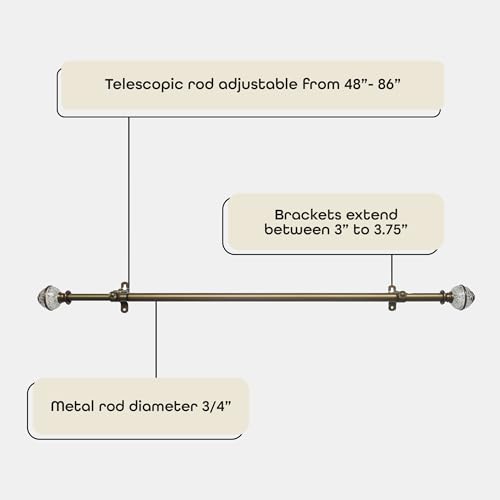 Image of Decorative Window Curtain Rods with Finials, 48 to 86 Inches, 0.75 Diameter - Camino Lancaster - Lightweight & Easy to Install, Adjusts Telescopically to Fit Any Window by Achim Home Decor