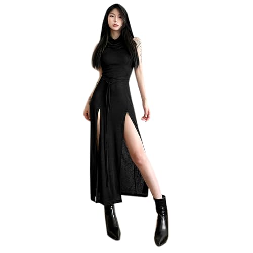 Women's Gothic Sleeveless Hooded Dress Y2K Side Split Hollow Out Midi Dress Bodycon Cocktail Party Club Dresses3