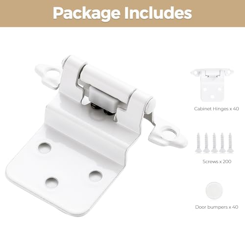 40 Pack 20 Pair White Cabinet Hinges - 3/8 inch Inset Kitchen Cabinet Hinges, Semi-Concealed Hinges, Self Closing Cabinet Door Hinges with Door Bumper Flush Face Mount Cupboard Hardware by Ravinte Decor - Image 8