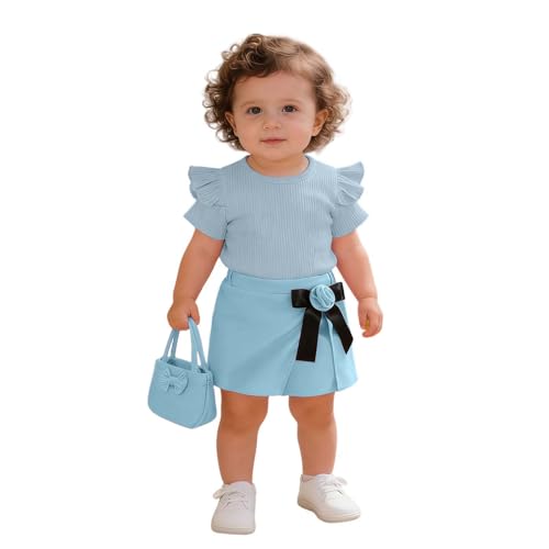 Camisetas de manga corta para niñas pequeñas el regalo perfecto con falda floral y bolso