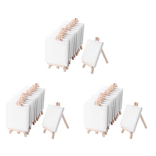 Sxmrmnx Mini lienzo de 4 x 4 pulgadas y mini caballete de madera de 8 x 16 cm para pintura, dibujo, suministros para estudiantes, artistas, paquete de 36