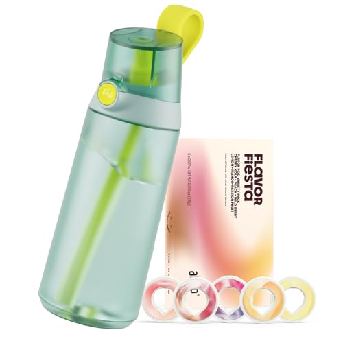 air up® water bottle (21oz) Click Turle Green original starter set with pods in 5 flavors | drinking bottle with sugar-free flavoring | dishwasher-safe, BPA-free