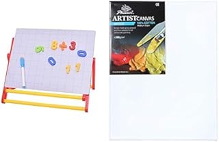 حزمة فنية: حامل لسطح الطاولة مع بطاقات تعليمية وأرقام وملصقات مغناطيسية + لوحة قماشية فنية للرسم بالأكريليك مصنوعة من قطن 100% - مقاس 45 × 35 سم