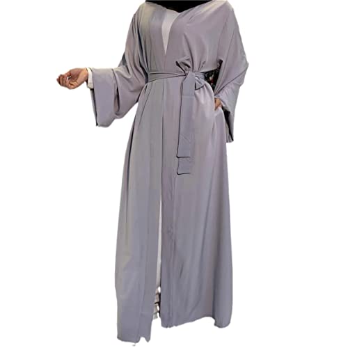 Abaya Kimono turc gris avec Hijab assorti pour un ensemble mastour complet