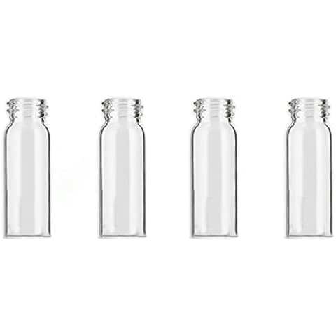 iSnuff Sample Bottle - 5ml Clear Glass with Screw Cap Lid and Scoop - Refillable for Travel, Preservation, Test Container for Spice and Small Items - 4 Pack Cover
