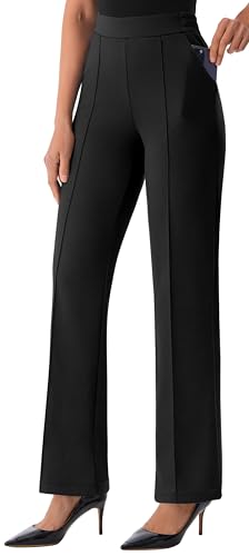 AFITNE Women's Wide Leg Work Pants High Waist Pull On Business Casual Pants Lightweight Lounge Slacks with Pockets 29"/31"2