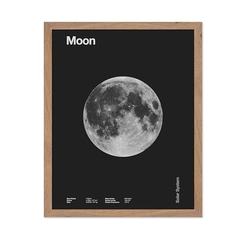 Monem Art Moon Solar System Print - Minimalist Astronomy Space Art Poster - Wall Decor for Living Room, Bedroom or Office - 12x16 Beige Framed Wall Art by Florent Bodart