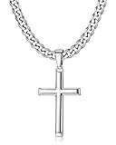 【GRÖSSE】Silber Kreuz Anhänger Größe: 1.6 inch*1.0 inch (4.0*2.5 cm), Dicke 2mm. Hochpoliert und glänzend auf beiden Seiten des Kreuzes. Kubanische Gliederkette Länge: 16-28 Zoll (41-71cm) verfügbar, Kettenbreite 5mm. Starke und glatte Kante Kreuz Halskette mit aktualisierten Karabinerverschluss.