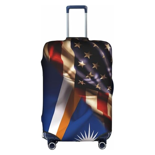 Travel Luggage Cover Combined Marshall Islands And Usa Flag Fashion Washable Baggage Suitcase Protector Fit For Luggage X-Large