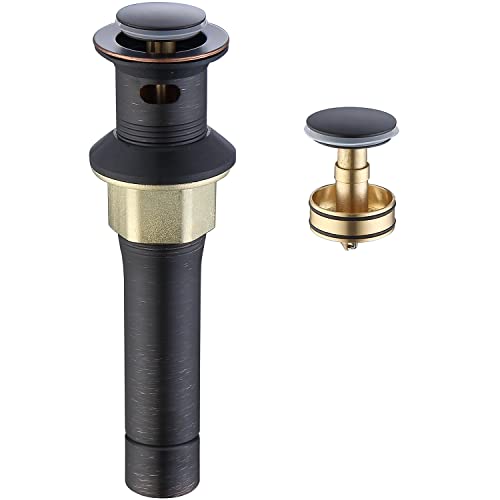 CHARMMA Stainless Steel Pop Up Drain with Overflow, Oil Rubbed Bronze Pop-Up Drain Stopper, Anti-Clogging Hair Catcher for 1.6" to 1.9" Vessel Sink, Easy No-Tool Installation for Lavatory Vanity Sink