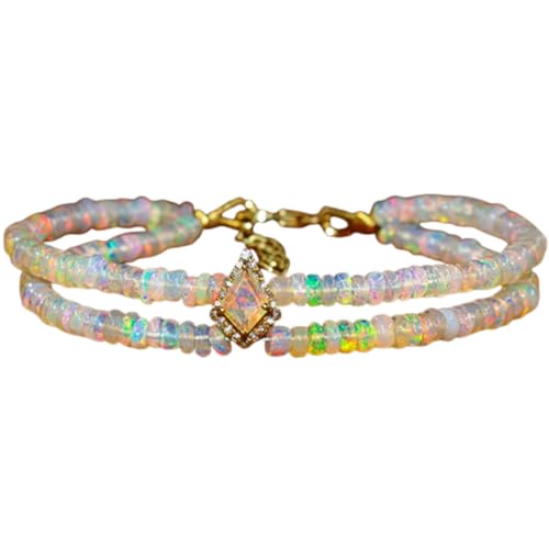 Bracelet opale éthiopienne multicolore et perles rondelles or 3mm