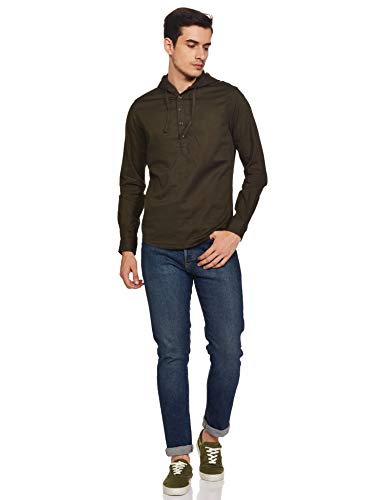 Image of The Indian Garage Co Men Slim Fit Solid Full Sleeves Hooded Casual Shirt