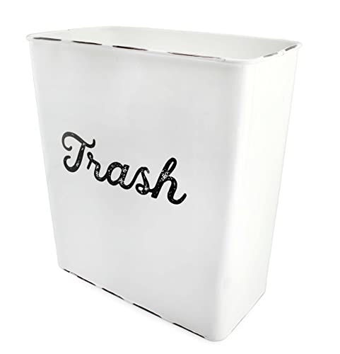 AuldHome White Enamel Trash Can, Rustic Farmhouse Wastebasket for Bathroom, Bedroom, or Office