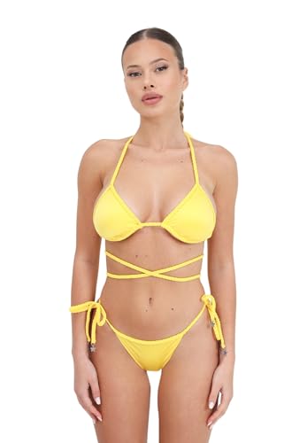 Top bikini jaune triangle tressé ajustable et confortable