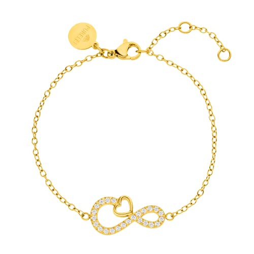 Preisvergleich Produktbild Purelei® Infinity Love Armband, Damen Armband aus langlebigem Edelstahl, wasserfestes Armband Damen mit Infinity- und Herzanhänger, 16-19 cm Länge verstellbar (Gold, Edelstahl)