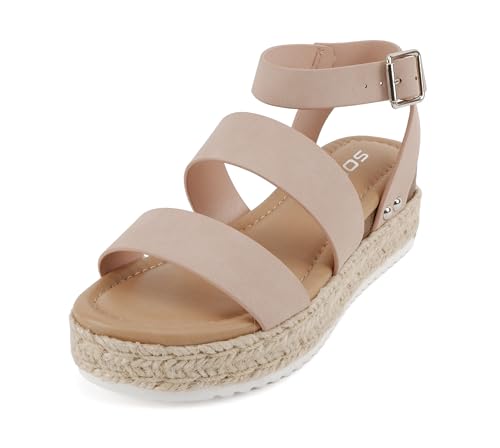 Image of Soda BRYCE-2 Kids /Children /Girls Open Toe Two Bands Espadrille Jute Platform Wedge Casual Fashion Flatform Sandals with Buckle Ankle Strap