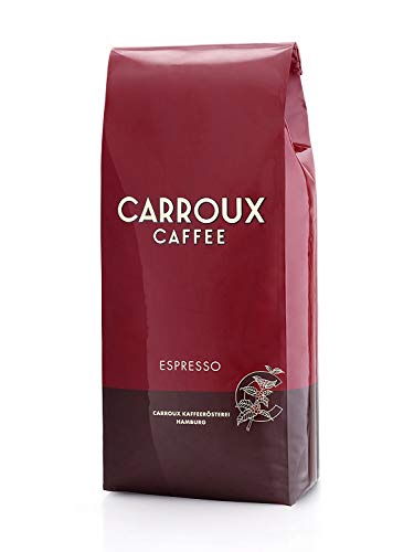 CARROUX Café espresso de grano entero (1kg) para cafetera espresso o automática. Granos de café de tostadero privado en Hamburgo