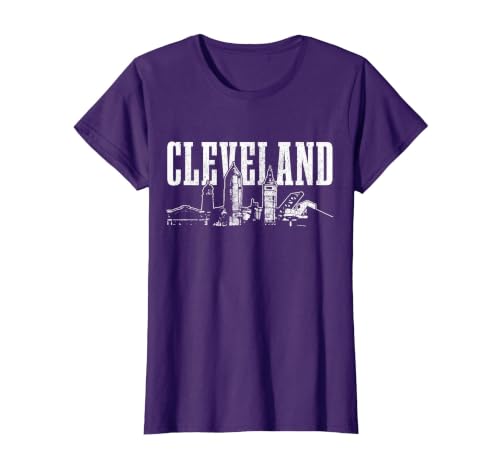 Cleveland Ohio Skyline Pride Vintage Cleveland T-Shirt, Women, Purple, Small