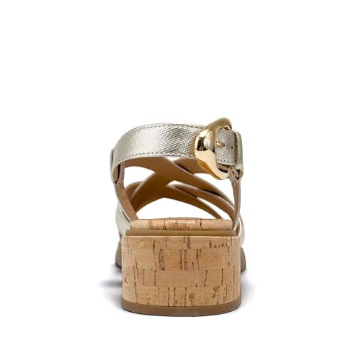 Aerosoles Women's DAILY Block Heeled Sandal, Soft Gold Faux Saffiano/Cork, 9M by Aerosoles - Used condition - Image 3