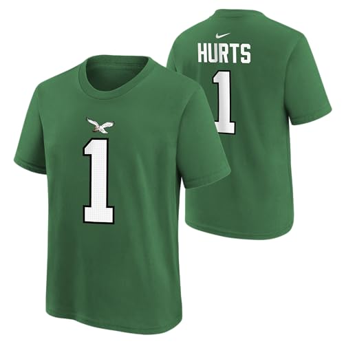 Nike Jalen Hurts #1 Philadelphia Fuse Name Number Player T-Shirt - Youth Boys (8-20) (US Numeric 8 Regular Eagles - Kelly Green)