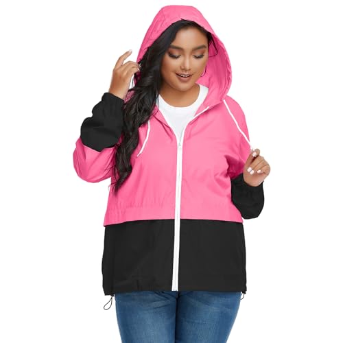 American Trends Jaqueta feminina plus size leve para chuva, embalável, com capuz, impermeável, corta