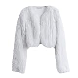 Amazhiyu Womens Faux Fur Cropped Coat Open Front Long Sleeve Winter Jacket White, Medium