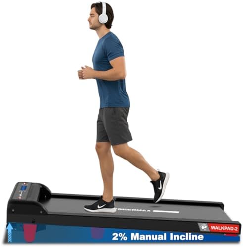 PowerMax Fitness Walkpad-2 Under-Desk Treadmill for Home Use | 3.0 HP Motor, 2% Manual Incline, Shock Absorption 110kg Weight Capacity