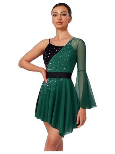 Robe de patinage artistique féminin strass mesh pour tenue de danse lyrique adulte