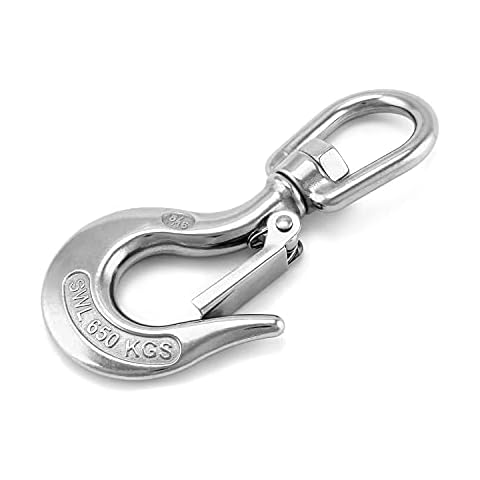 QWORK Kran Kettenhaken Lasthaken, Edelstahl Schwenk Anhebender Haken Sicherheitshaken 650kg Cover