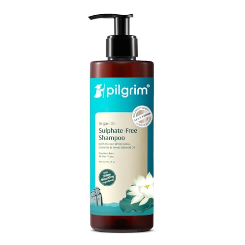 Image of Pilgrim Argan Oil Sulphate Free Shampoo with Korean White Lotus | Shine Boosting Ingredients | For Shiny & Nourished Hair | All Hair Types | For Men & Women | 400ml