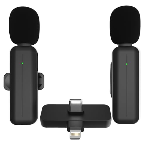 2 Pack Wireless Mini Lavalier Lapel Microphone for iPhone,Android Phone(2 in 1) – 80ft Cordless Clip on Dual Mics with Noise Reduction 5H Working Time for Video Recording Vlogging, YouTube, Interview