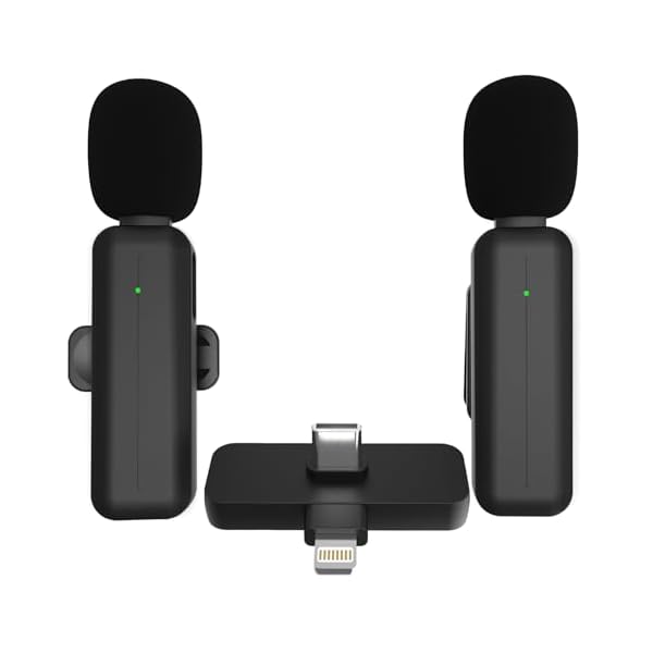 2 Pack Wireless Mini Lavalier Lapel Microphone for iPhone,Android Phone(2 in 1) – 80ft Cordless Clip on Dual Mics with Noise Reduction 5H Working Time for Video Recording Vlogging, YouTube, Interview