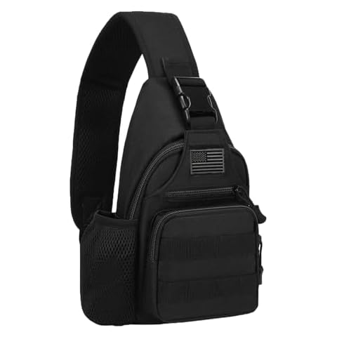 ZHIERNA Tactical Sling Crossbody Backpack with Water Bottle Holder, MOLLE EDC Shoulder Sling Chest Bags with USB Charging Port for Travel Walk(Black) Cover