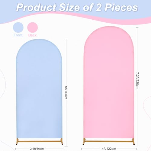 Image of Arch Backdrop Cover Set of 2(6ft /7.2ft) Double Color Wedding Arch Cover Spandex Fitted Arch Covers,Round Top Arch Backdrop Cover for Baby Shower Gender Reveal Boy or Girl Decoration (Pink&Purple)