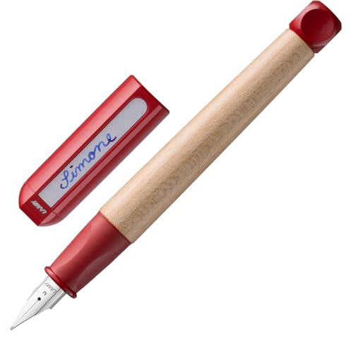 Lamy abc Füller - kindergerechter Schreiblernfüller mit ergonomischem Griff & polierter Stahlfeder - robustes Ahorngehäuse - inkl. Tintenpatrone T 10 blau (Feder Mittel, red)