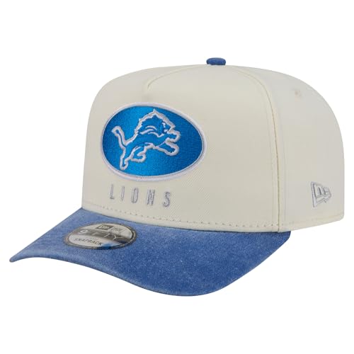 New Era Men's Cream/Blue Detroit Lions Washed A-Frame 9FIFTY Snapback Hat