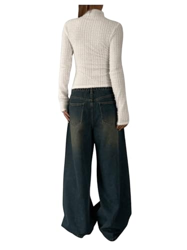 Image of OYOANGLE Women's High Neck Long Sleeve Fuzzy Sweater Ribbed Knit Slim Fit Pullover Tops