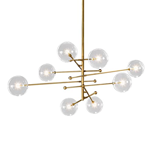 Lampara Techo, Candelabro de Estilo de Sala de Estar, candelabro Colgante de Metal Dorado y Negro, iluminación de Globo de Cristal, Accesorios