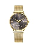 Viceroy Reloj Mujer Elegante para Vestir de Acero Inoxidable - 33 mm - Movimiento de Cuarzo - Esfera Gris - Bisel Dorado - Resistente al Agua 5 ATM - Colección Dress – 401344-17