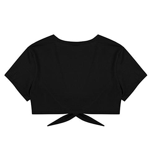 MSemis Women Deep V Plunge Open Front Tie up Short Crop Top Shrug Shirt Black Medium
